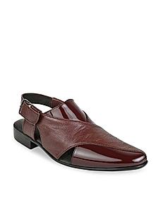 Regal Cherry Men Textured Leather Slip On Sandals