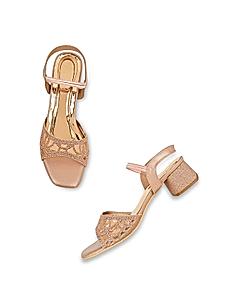 Rocia Rose Gold Women Diamond Embellished Block Heel Sandals