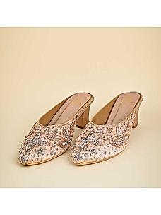 Rocia Rose Gold Women Embroidered Mojris With Heels