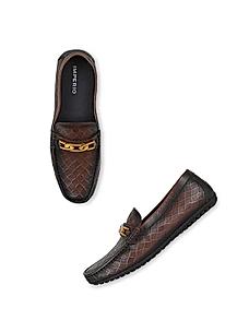 Imperio By Regal Coffee Men Textured Leather Buckled Loafers
