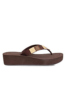 Rocia Brown thong strap wedge with stone work