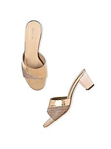 Rocia Rose Gold Women Diamond Studded Slip On Block Heels