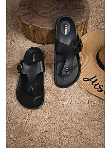 Regal Black Men Casual Leather Sandals