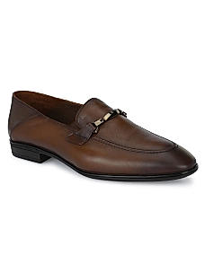 Egoss Tan Men Semi Formal Leather Loafers