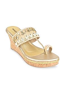 Rocia Gold Women Embroidered Wedges