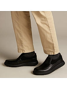 Clarks Mens Un Abode Go Black Leather Casual Slip On Shoes