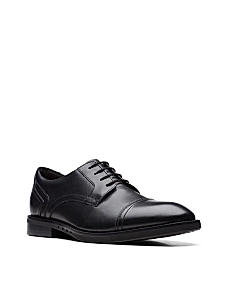 Clarks Mens Un Hugh Cap Black Leather Formal Lace Up Shoes