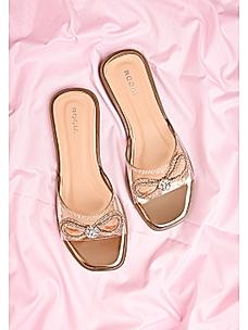 ROCIA Rose Gold Women Diamante Bow Vinyl Flats