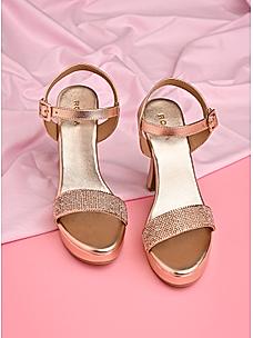 ROCIA Rose Gold Women Diamante Embellished Block Heel Stilettos