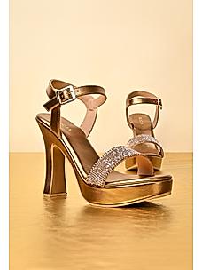 ROCIA Antique Gold Women Diamante Embellished Block Heel Stilettos