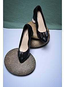 Rocia Black block heel pump with bow embellishment