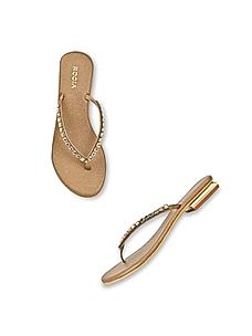 Rocia Antique Gold Women Diamante Flat Thong Sandals