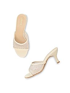 Rocia Beige Women Mesh Diamante Stilettos