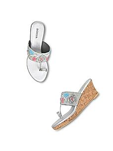 Rocia Silver Women Hand Embroidered Wedges