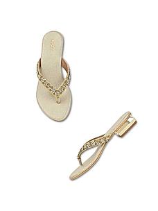 Rocia Gold Women Diamond Studded Box Heel Sandals