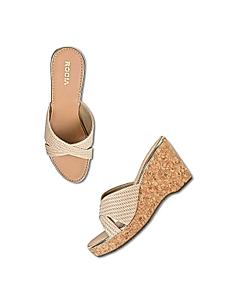 Rocia Beige Women Criss Cross Woven Platform Heels