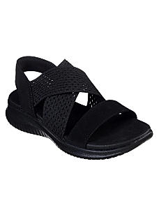 Skechers Black Womens Ultra Flex Neon Star Sandals