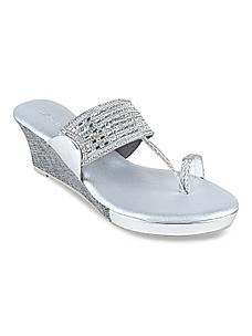 Rocia Silver Women Embroidered Wedges