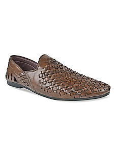 Regal Brown Men Woven Chatai Slip Ons