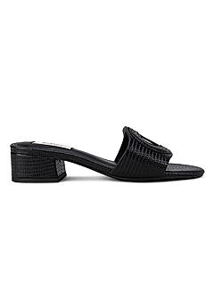 Black Detailed Strap Textured Heels