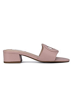 Pink Detailed Strap Textured Heels