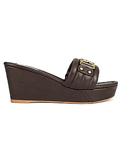 Brown Leather Wedges With Buckle