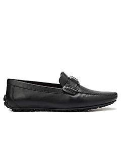 Black Leather Moccasins With Logo