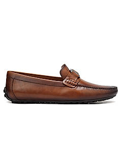 Tan Leather Moccasins With Logo