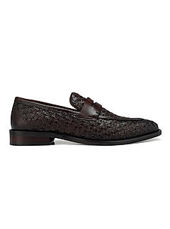 Coffee Textured Leather Loafers