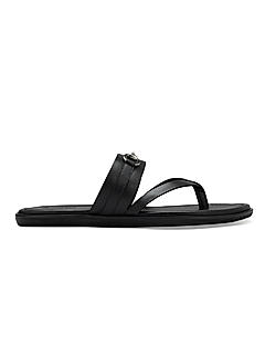 Black Leather Slippers With Metal Buckle