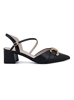 Black Pointed Toe Block Heels