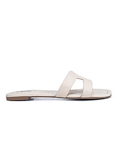 White Foux Leather Sliders