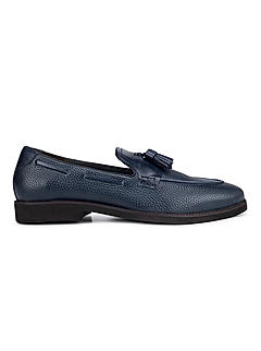 Navy Textured Loafers With Tassels