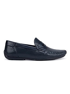 Navy Textured Moccasins With Panel