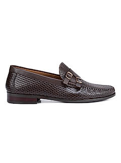 Coffee Textured Double Monk Strap Style Moccasins