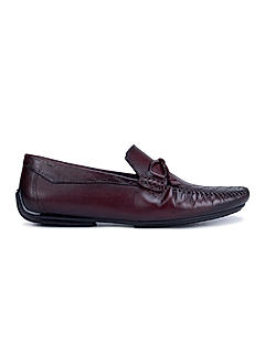 Burgundy Leather Moccasins With Bow Detail