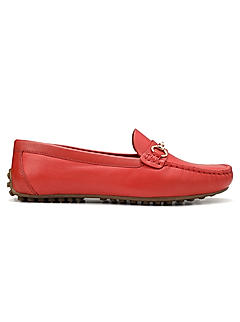 Red Leather Moccasins With Buckle