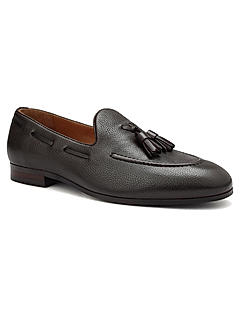 Coffee Leather Loafers With Tassels