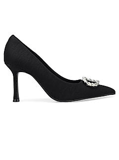 Black Pointed Toe Heels With Buckle