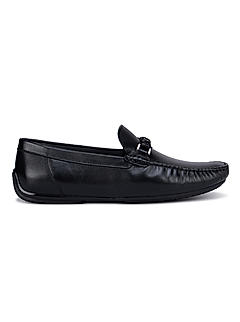 Black Moccasins with Leather Panel