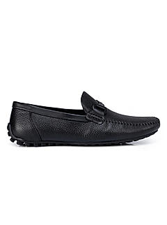 Black Textured Moccasins with Leather Panel