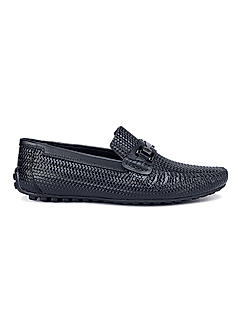 Black Textured Moccasins With Buckle
