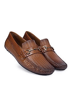 Tan Textured Leather Moccasins