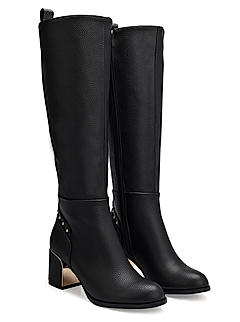 Black Knee High Studded Boots