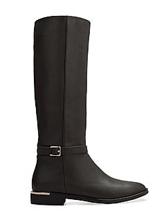 Coffee Textured Leather Knee High Boots