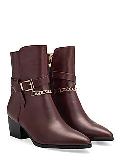 Burgundy Ankle Boots With Gold Embellishment