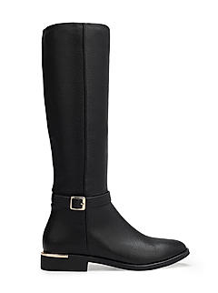 Black Textured Leather Knee High Boots