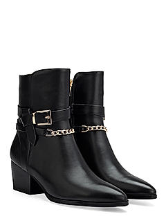 Black Ankle Boots With Gold Embellishment