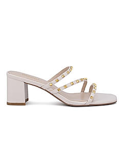 Beige Studded Strappy Block Heels