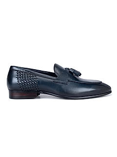 Navy Leather Loafers With Tassels